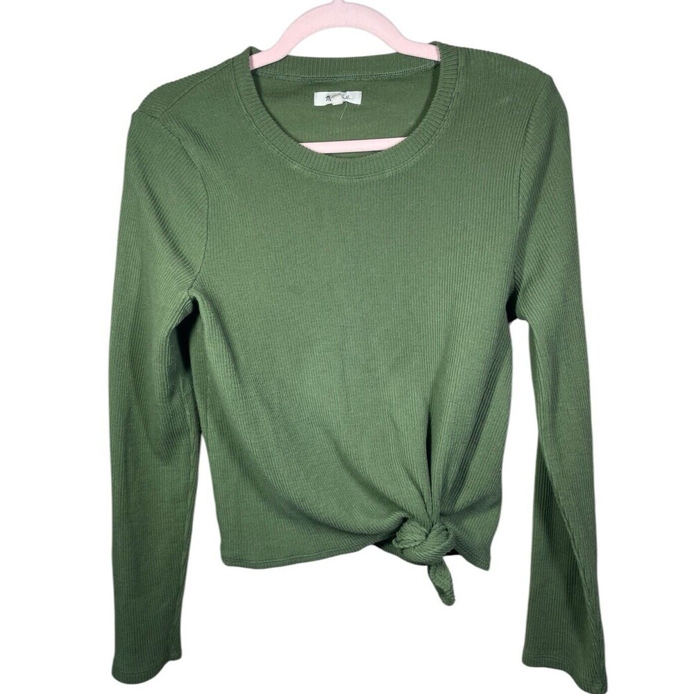 Madewell Texture & Thread Women's Blouse Green 100% Cotton Size M Tie Front